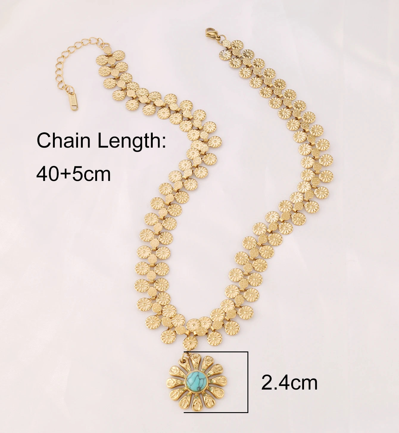 316L Stainless Steel Wide Chain Necklaces for Women Fashion Vintage Natural Stone Flower Pendan Necklace Jewelry