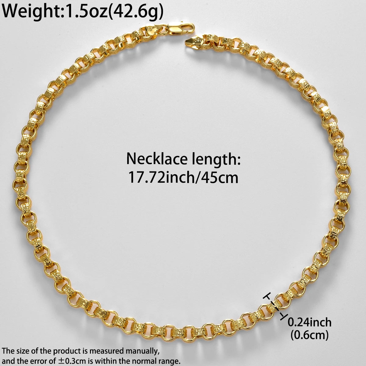 18k Gold Plated Italy 750 Necklace Empty Circle Chain Fashion Hip-hop Daily Party Men Women Wear Jewelry Accessories Gifts