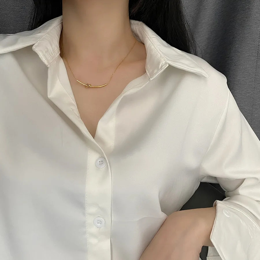 316L stainless steel gold colored knotted pendant necklace for women's elegant new fashion party gift jewelry