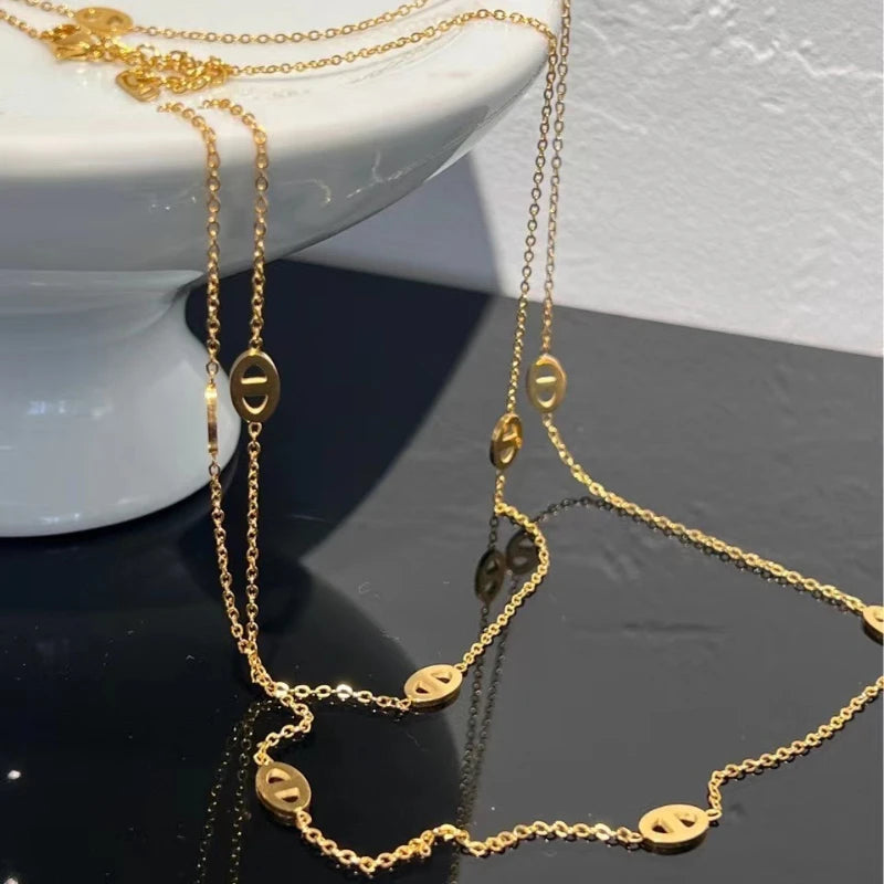 1 Piece Simple Stacking Pig Nose Fashion Style Metal Silver Color Long Necklace Sweater Chain