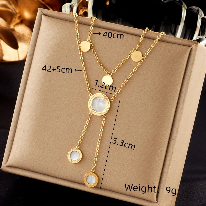 1 Set of Multi-Layered Stainless Steel Tassel Pendant Necklaces, Fashionable Women's Clavicle Chain with Glass Resin and Imitation Pearls, a Trendy Accessory