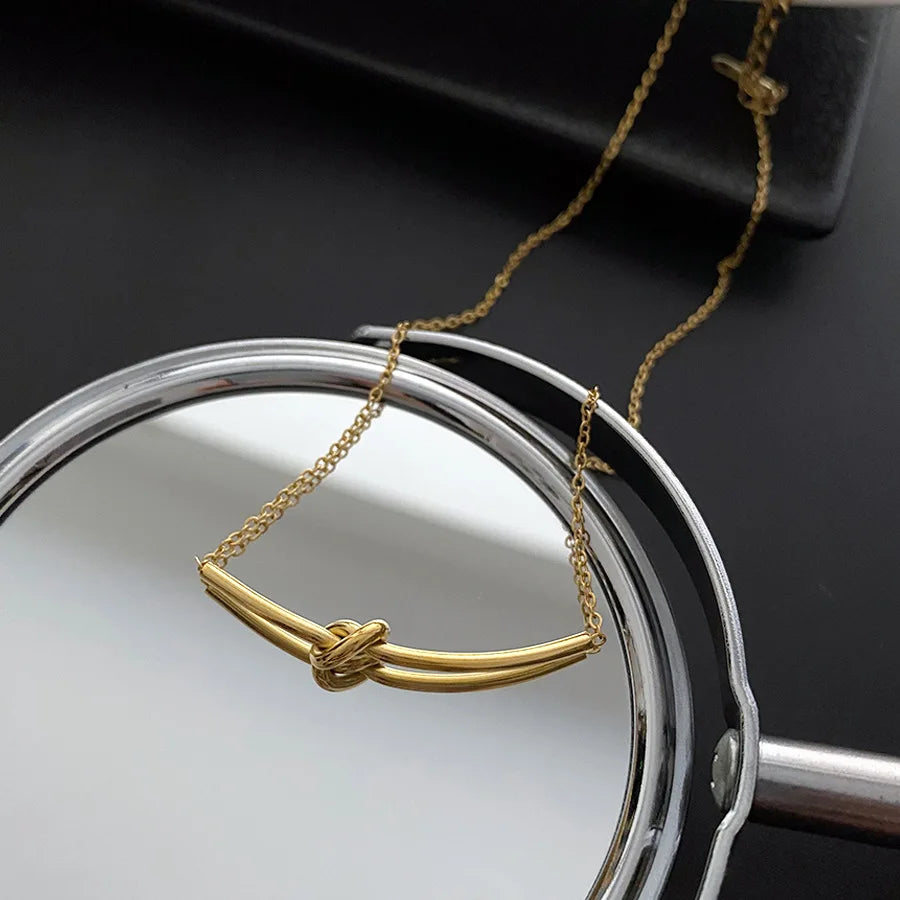 316L stainless steel gold colored knotted pendant necklace for women's elegant new fashion party gift jewelry