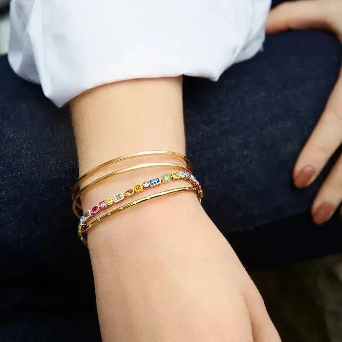 2025 New Geometric 5A CZ Rainbow Colorful Enamel Tennis Chain Bracelet Necklace Round Square Eye Rectangle Shape Women Jewelry