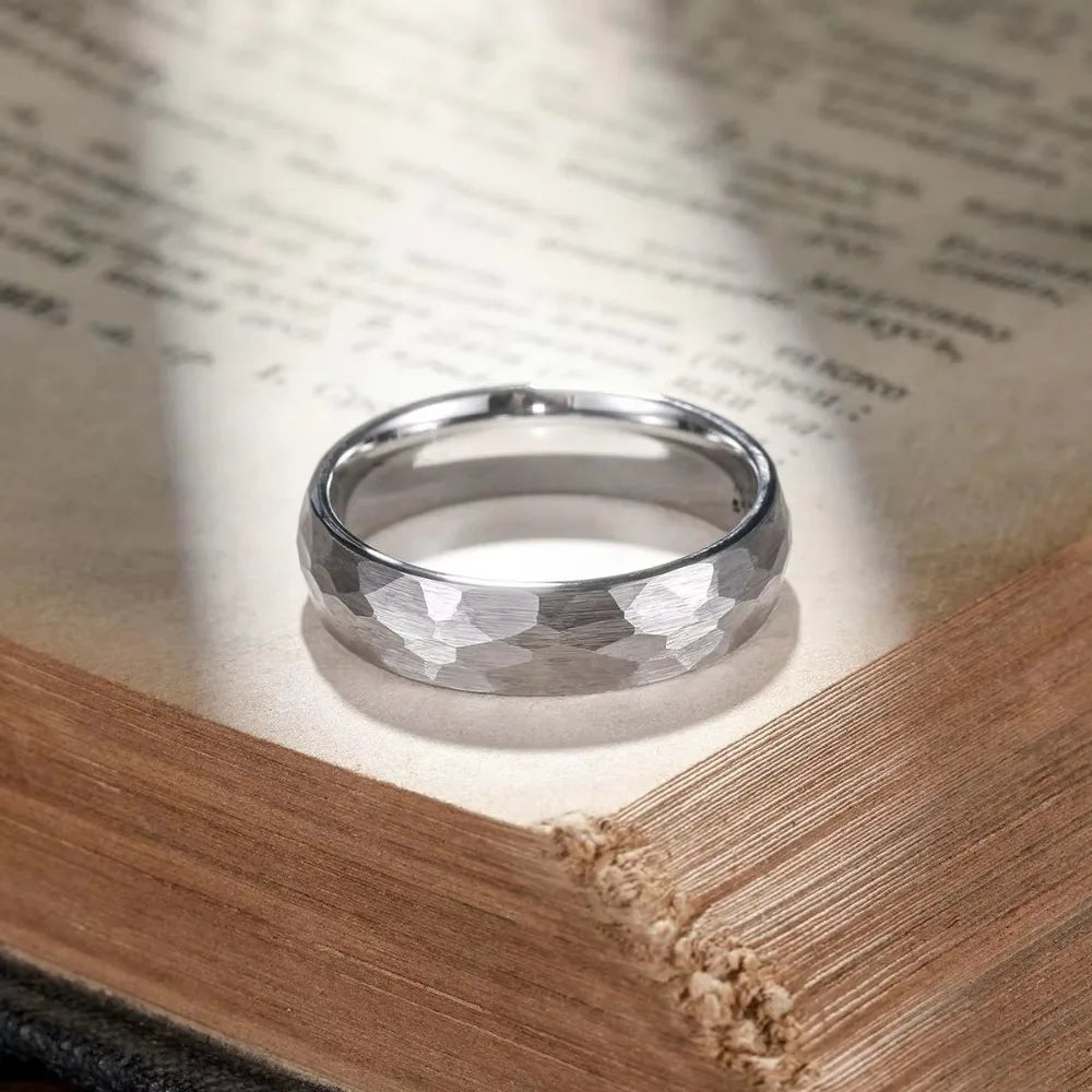 Black Brushed Stainless Steel Couple Ring Fashion Hammered Multi-faceted Titanium Rings for Men Women Wedding Engagement Jewelry
