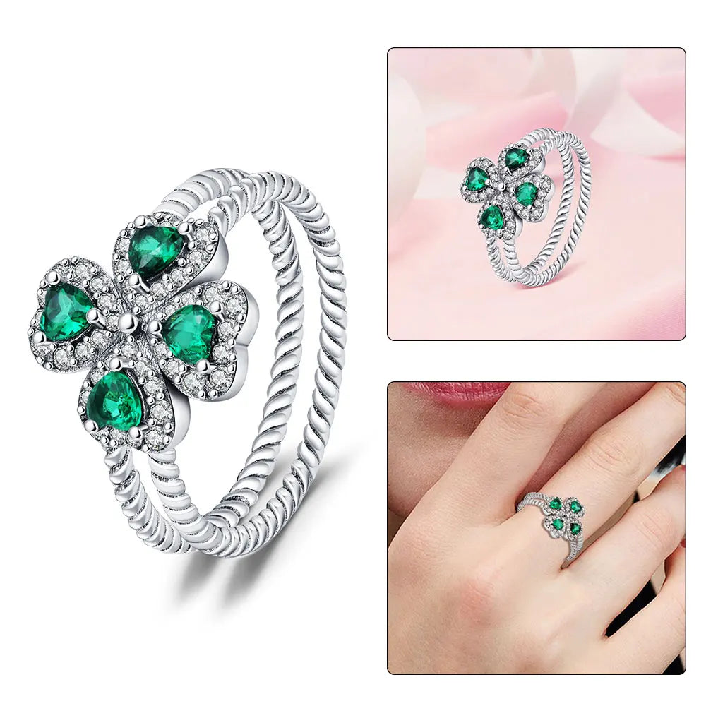 925 Sterling Silver Sparkling Hoops Ring Love Heart For Women Fashion jewelry Firefly Clover ring Party Anniversary Fine Gifts