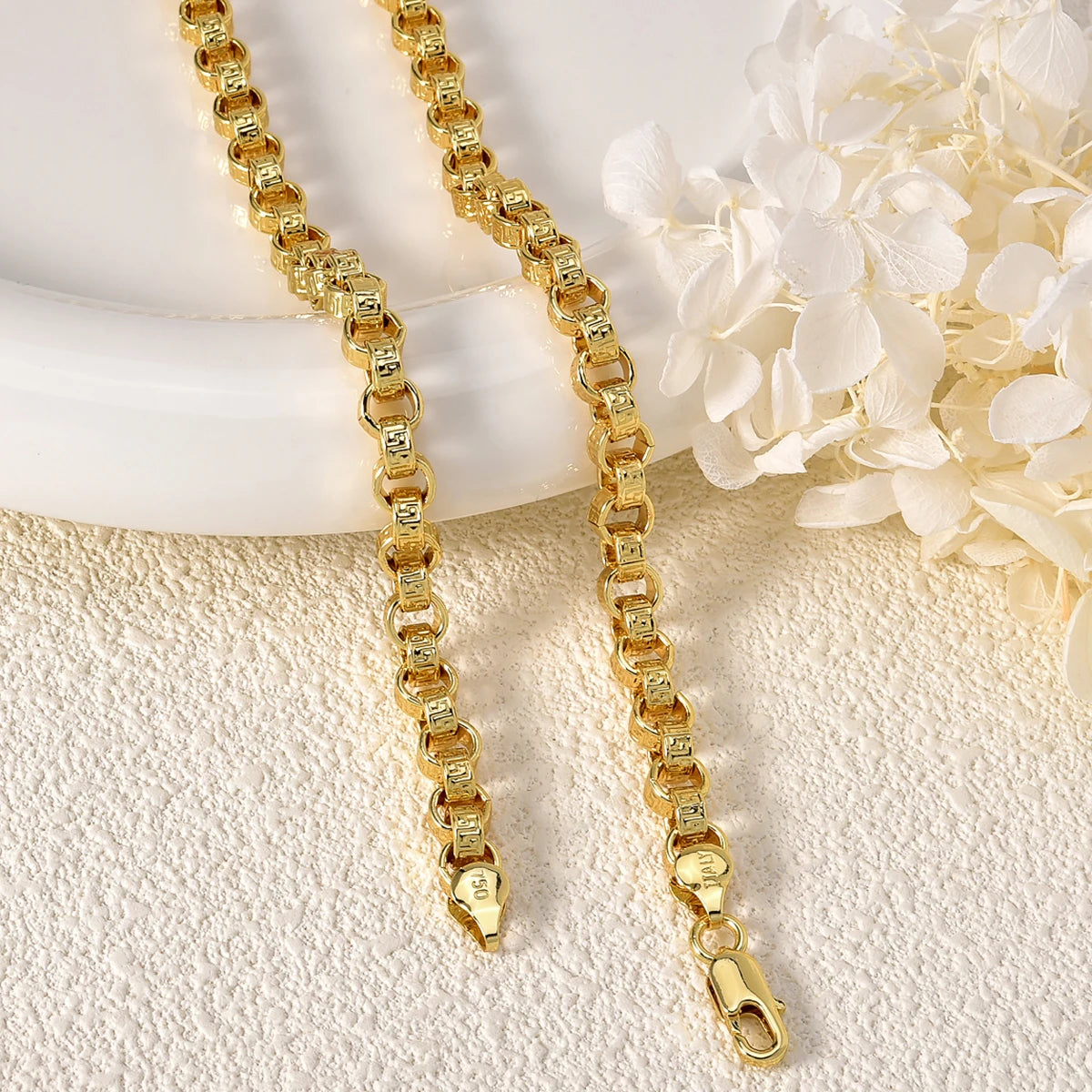 18k Gold Plated Italy 750 Necklace Empty Circle Chain Fashion Hip-hop Daily Party Men Women Wear Jewelry Accessories Gifts