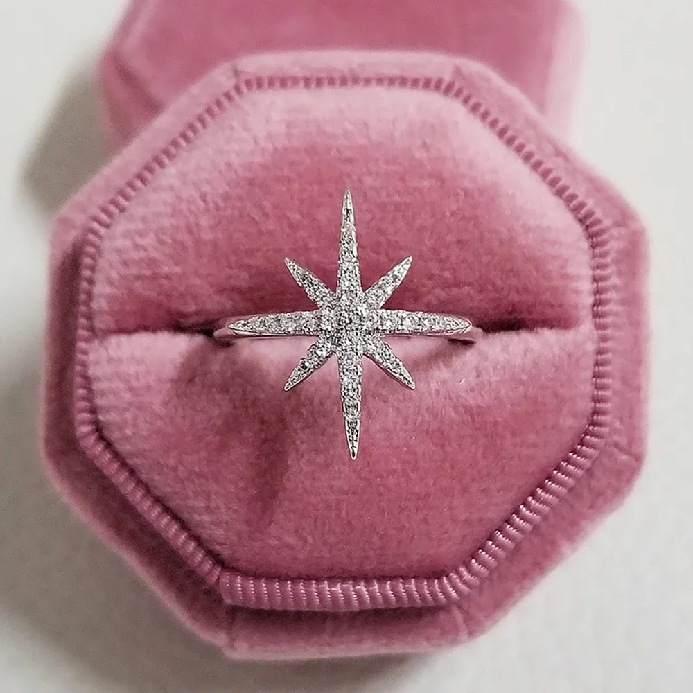 2025 new arrival Unique Design silver color star fashion ring for women Valentine's Day gift Jewelry wholesale R5945
