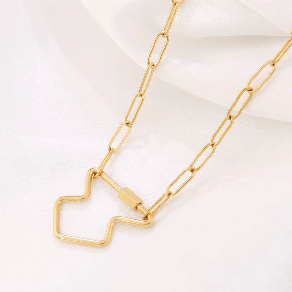 316 Stainless Steel Key Lock Fatima Charm Carabiner Clasp Necklace For Women Men Clover Moon Heart Pendant Necklace Jewelry Gift