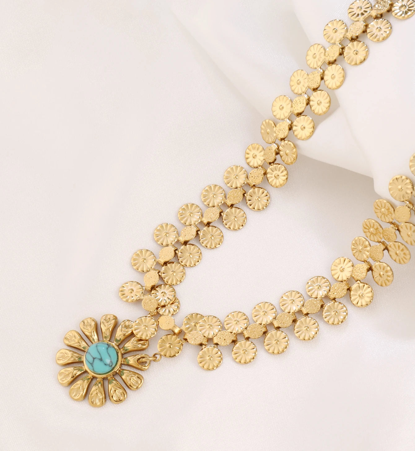 316L Stainless Steel Wide Chain Necklaces for Women Fashion Vintage Natural Stone Flower Pendan Necklace Jewelry