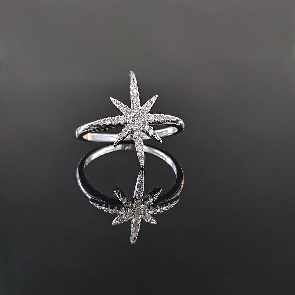 2025 new arrival Unique Design silver color star fashion ring for women Valentine's Day gift Jewelry wholesale R5945