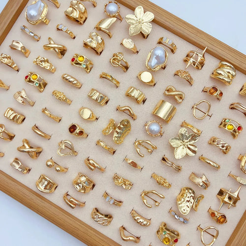 10/20/30Pieces Fashion Flowers Geometric Irregular Line Open Ring Set For Women Mix Style Trendy Jewelry Party Gifts
