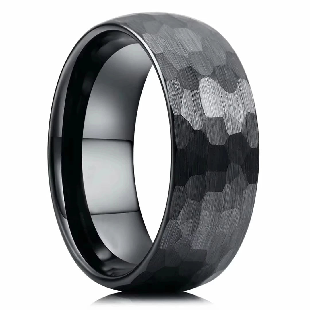 Black Brushed Stainless Steel Couple Ring Fashion Hammered Multi-faceted Titanium Rings for Men Women Wedding Engagement Jewelry