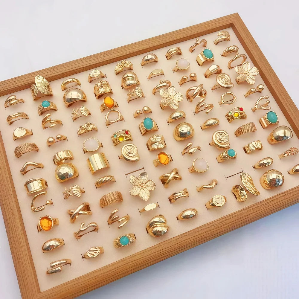 10/20/30Pieces Fashion Flowers Geometric Irregular Line Open Ring Set For Women Mix Style Trendy Jewelry Party Gifts